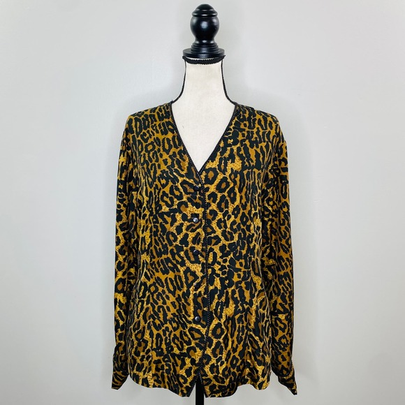 Vintage Anna and Frank Silk Animal Print Button Down Womens Large Career Casual - Picture 1 of 9